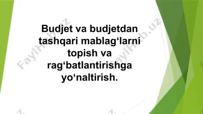 budjet va budjetdan tashqari mablagʻlarni topish va ragʻbatlantirishga yoʻnaltirish — PPTX