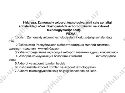 zamonaviy axborot texnologiyalari va xalq xo’jaligi — PPT