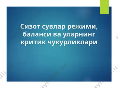 sizot suvlar rejimi, balansi va ularning kritik chukurligi — PPT