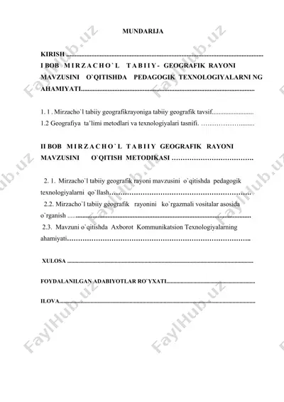 mirzacho’l tabiiy geografiyasi tabiati to’g’risidagi ma’lumotlarni yangi pedogogik texnologiyalar asosida tushuntrish — DOC
