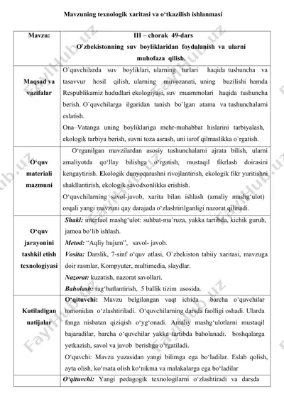 o`zbekistonning suv boyliklaridan foydalanish va ularni muhofaza qilish — DOC