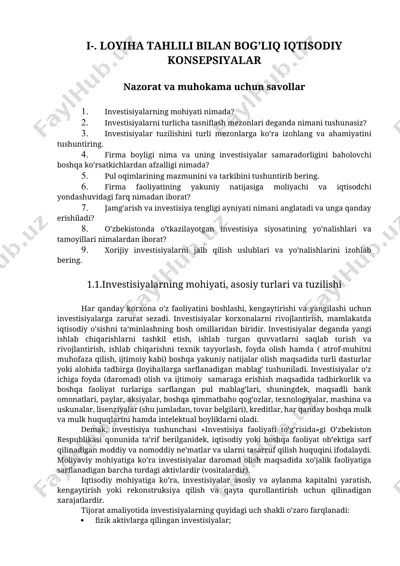lоyihа tahlili bilan bog'liq iqtisоdiy kоnsepsiyalar — DOCX