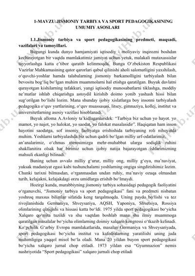 jismoniy tarbiya va sport pedagogikasining umumiy asoslari — DOCX