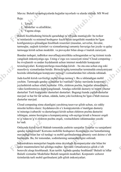 bulutli texnologiyalarda hujjatlar tayorlash va ularda ishlash. ms word — DOCX
