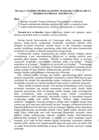 fuqaro muhofazasining maqsadi, vazifalari va hozirgi davrdagi ahamiyati — DOCX