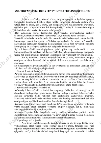 axborot xavfsizligi sun’iy intellektning qo‘llanishi — DOCX