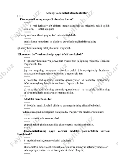 amaliy ekonometrikafa fanidan testlar — DOCX