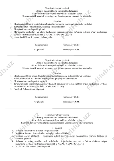 elektron darslik yaratish texnologiyasi — DOCX