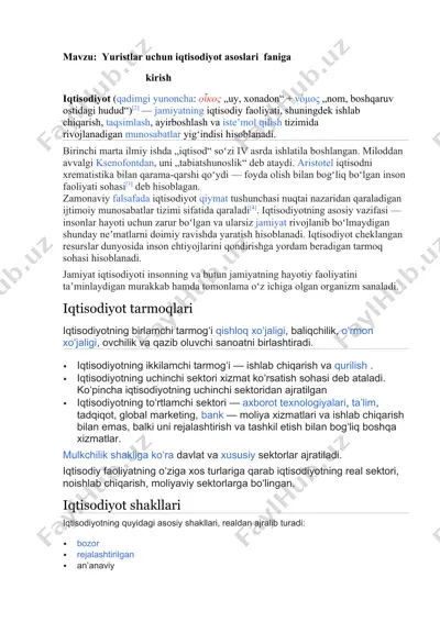 yuristlar uchun iqtisodiyot asoslari — DOCX