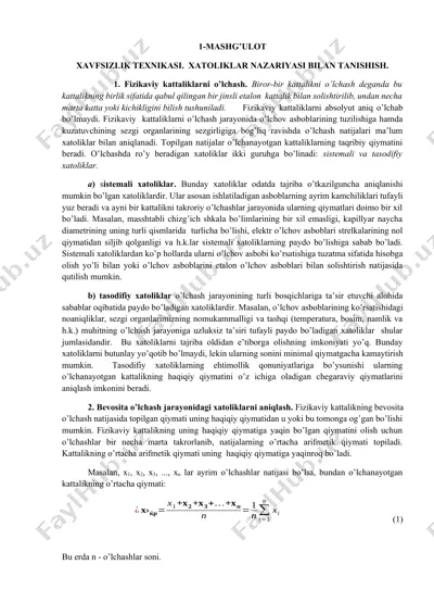 xavfsizlik texnikasi. xatoliklar nazariyasi bilan tanishish — DOCX