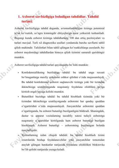 axborot xavfsizligiga boladigan tahdidlar. tahdid turlari. — DOCX