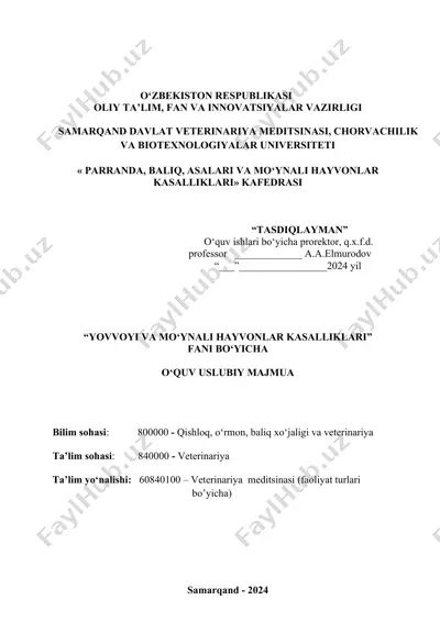 o‘zbekiston respublikasi oliy ta’lim, fan va innovatsiyalar vazirligi samarqand davlat veterinariya meditsinasi, chorvachilik va biotexnologiyalar universiteti — DOCX