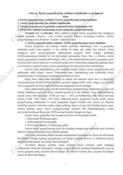 tarixiy geografiyaning vazifalari, shakllanishi va taraqqiyoti — DOCX