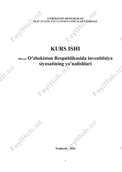 investitsiya siyosati o'zbekiston respublikasida — DOCX