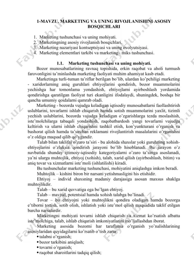 marketingning tushunchasi va rivojlanishi — DOCX