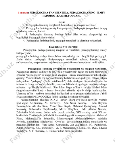 pedagogika fanining ilmiy tadqiqotlar metodlari — DOCX