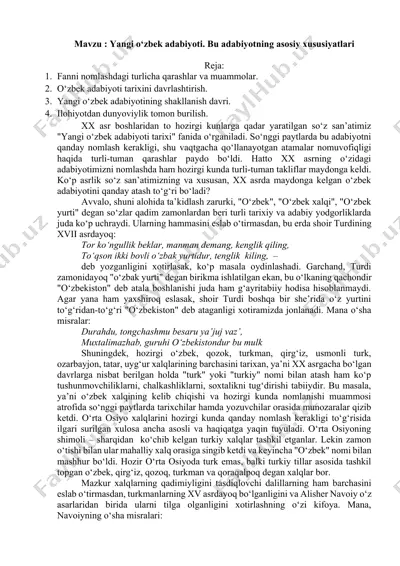 yangi o‘zbek adabiyoti — DOCX