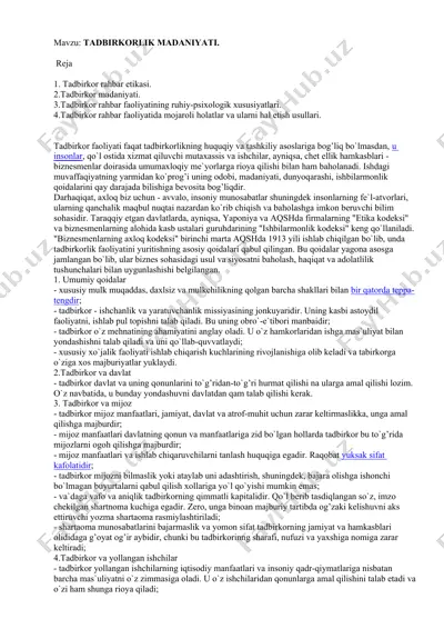 biznes va tadbirkorlikning iqtisodiyotni rivojlantirishdagi ahamiyati — DOCX