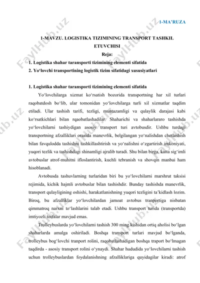 logistika tizimi transport tashkil etuvchisi — DOCX