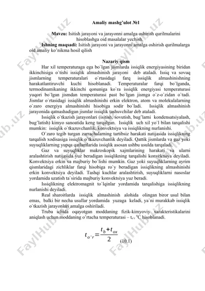 isitish jarayoni va jarayonni amalga oshirish qurilmalarga oid masalalar yechish — DOCX