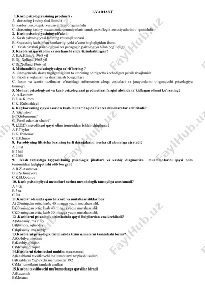 kasb psixologiyasi — DOCX