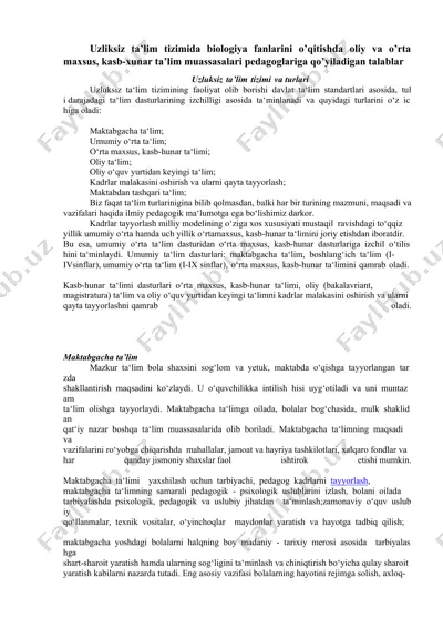 biologiya fanlarini o’qitishda oliy va o’rta maxsus, kasb-xunar ta’lim muassasalariga qo’yiladigan talablar — DOCX