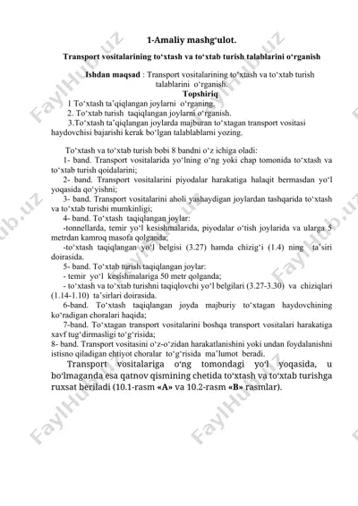 transport vositalarining to‘xtash va to‘xtab turish talablarini o‘rganish — DOCX