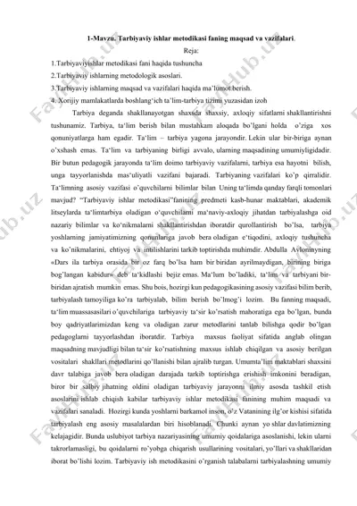 tarbiyaviy ishlar metodikasi fanining maqsad va vazifalari — DOCX