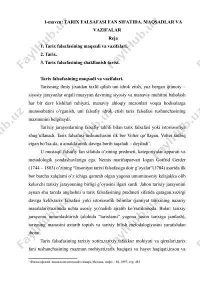 tarix falsafasi fan sifatida. maqsadlar va vazifalar — DOCX