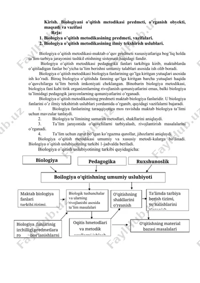 biologiyani o’qitish metodikasi predmeti, o’rganish obyekti, maqsadi va vazifasi — DOCX