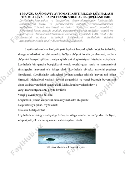 avtomatlashtirilgan loyihalash tizimlari va ularni texnik sohalarida qo'llanilishi — DOCX