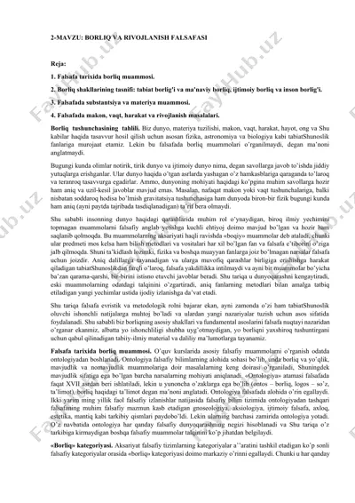 borliq va rivojlanish falsafasi — DOCX