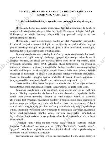 shaxs shakllanishida jismoniy tarbiya va sportning ahamiyati — DOCX