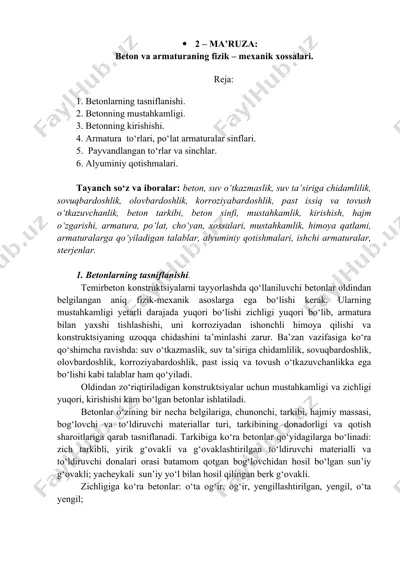 beton va armaturaning fizik-mexanik xossalari — DOCX