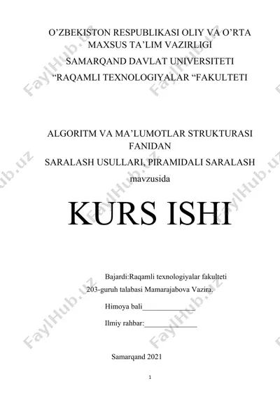 algoritm va ma'lumotlar strukturasi fanidan saralash usullari, piramidali saralash — DOCX