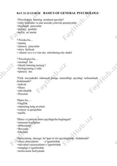 basics of general psychology — DOCX