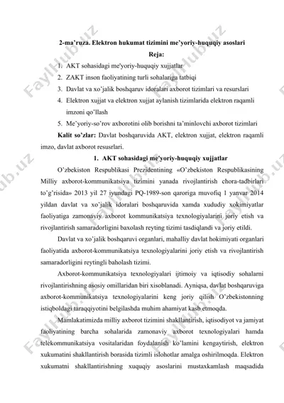 elektron hukumat tizimini me’yoriy-huquqiy asoslari — DOCX