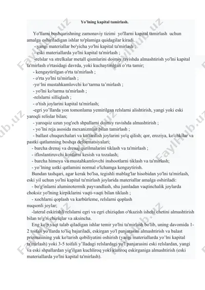 yo’lning kapital tamirlash — DOCX