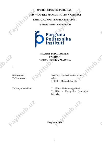 kasbiy psixologiya fanidan o’quv-uslubiy majmua — DOCX