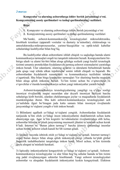kompyuter va ularning axborotlarga ishlov berish jaryonidagi o‘rni — DOCX