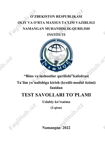 ta`lim yo`nalishiga kirish (kredit-modul tizimi) fanidan test savollari to`plami — DOCX