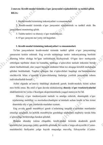 kredit-modul tizimida o’quv jarayonini rejalashtirish va tashkil qilish — DOCX