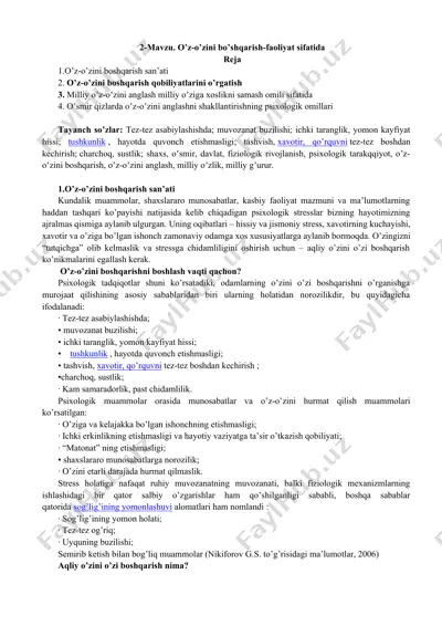 o’z-o’zini bo’shqarish-faoliyatida psixologik omillar — DOCX