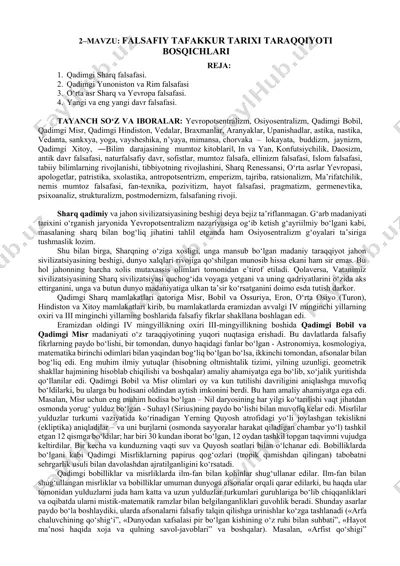 falsafiy tafakkur tarixi taraqqiyoti bosqichlari — DOCX