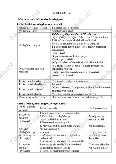 qo’zg’aluvchan to'qimalar fiziologiyasi — DOCX