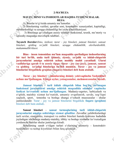 bino va inshootlar haqida tushunchalar — DOCX