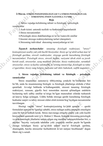 stress psixofiziologiyasi va stress psixologiyasi — DOCX