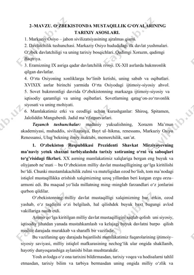 o‘zbekistonda mustaqillik g‘oyalarining tarixiy asoslari — DOCX