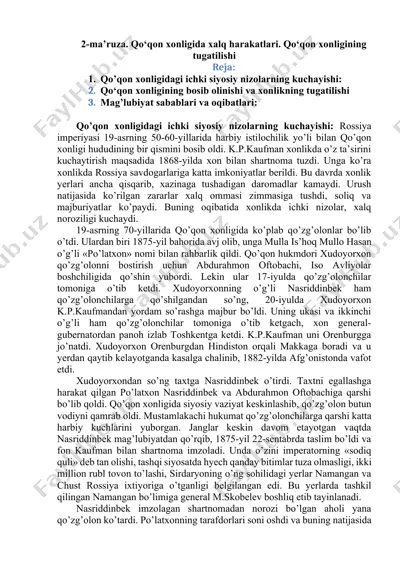 qo‘qon xonligida xalq harakatlari — DOCX