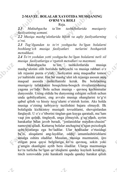 bolalar xayotida musiqaning o‘rni va roli — DOCX